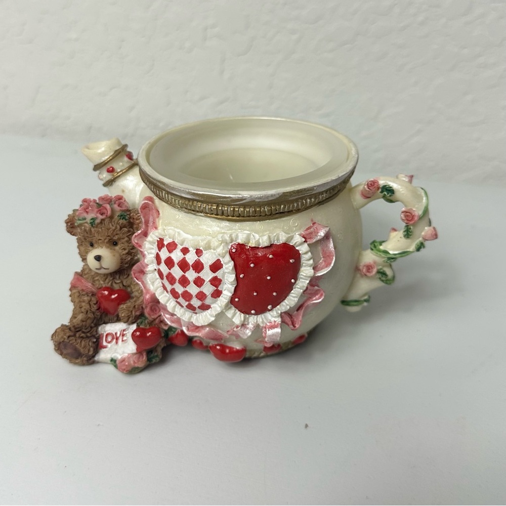 Vintage Hand Crafted Hand Painted Poly Stone Valentines Tea Light Candle Holder - Picture 2 of 7